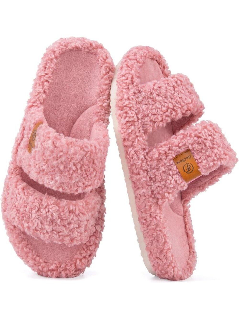 Women's Dusty Rose Fuzzy Open Toe Soft Comfy Memory Foam Indoor Slipper Shoes